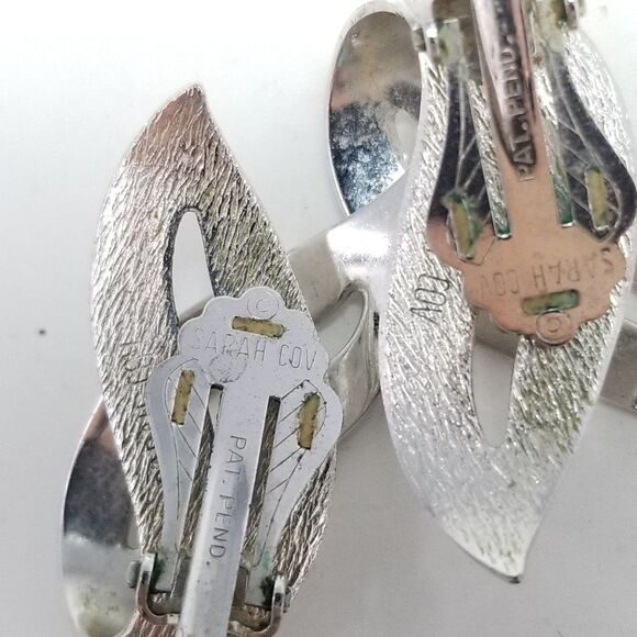 Vintage Sarah Coventry Silver Tone Modernist Clip On Earrings, Retro 80s Design - Picture 4 of 6